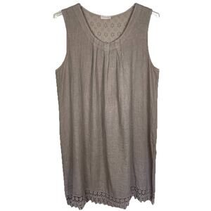 Bellambra 100% Linen Dress Women's 1X Cocoa Brown Crochet Eyelet Lagenlook Boho